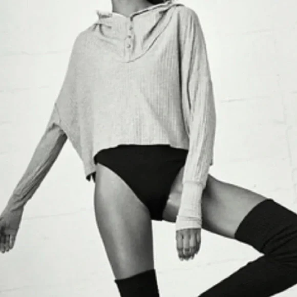 NWOT Free People Movement Blissed Out Rib Henley Hoodie, Army Green, Medium - Picture 6 of 8